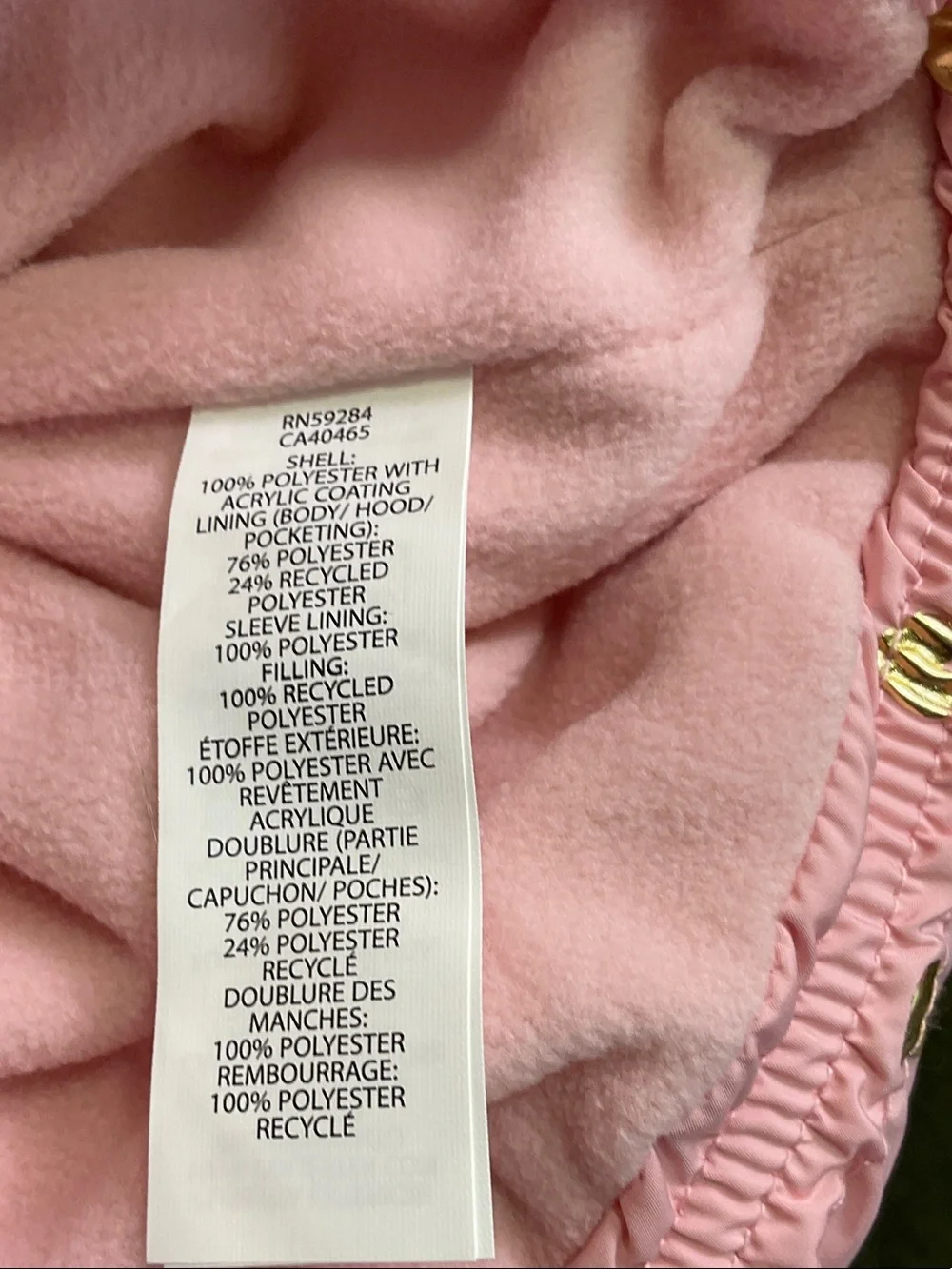 The Children's Place Pink Puffer Jacket with Gold Heart Print